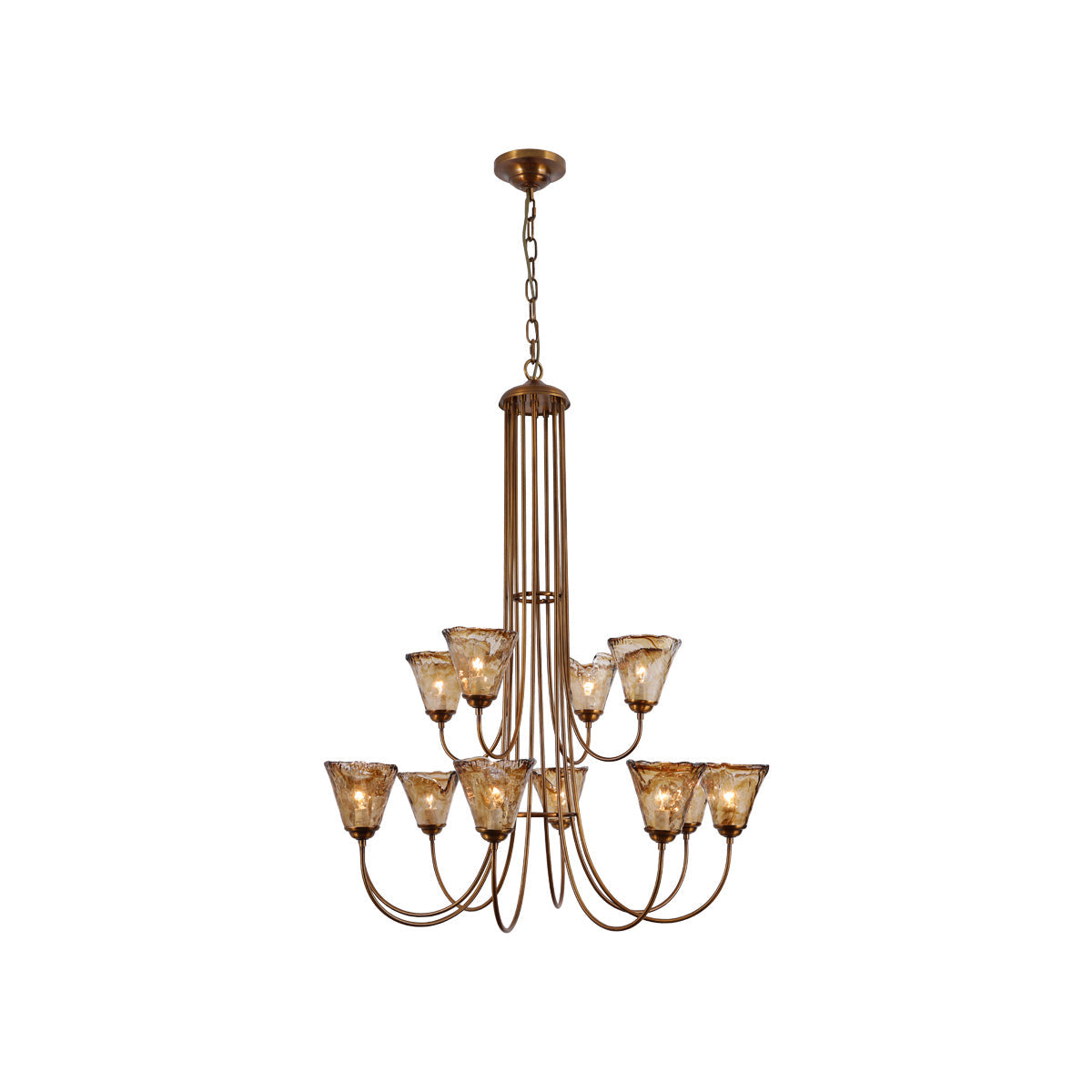 Amber Glass Globe Chandelier with Dark Brass Accents – Multi-Arm Ceiling Light for Dining Room, Living Room & Entryway | Thomler