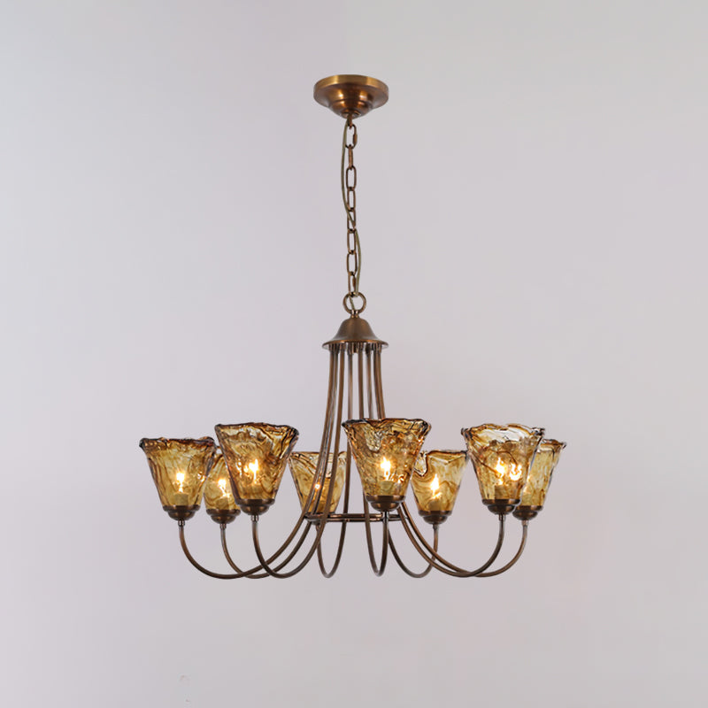 Amber Glass Globe Chandelier with Dark Brass Accents – Multi-Arm Ceiling Light for Dining Room, Living Room & Entryway | Thomler