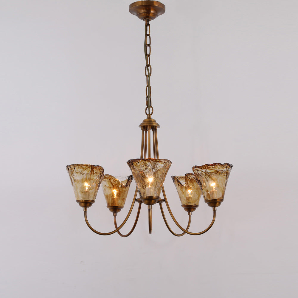 Amber Glass Globe Chandelier with Dark Brass Accents – Multi-Arm Ceiling Light for Dining Room, Living Room & Entryway | Thomler