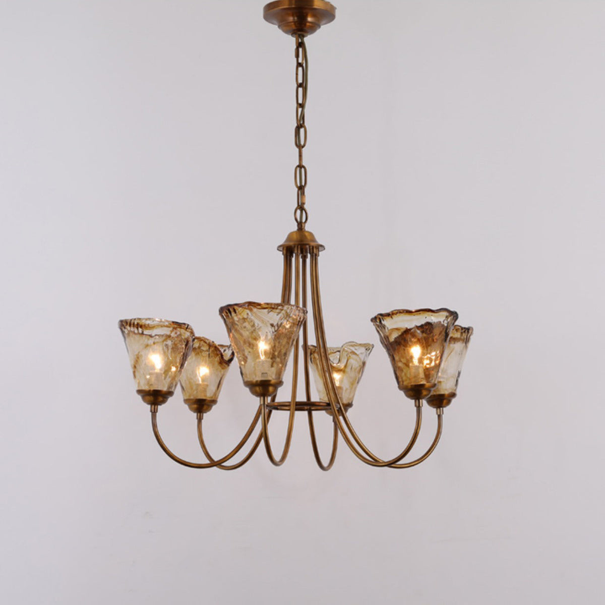 Amber Glass Globe Chandelier with Dark Brass Accents – Multi-Arm Ceiling Light for Dining Room, Living Room & Entryway | Thomler