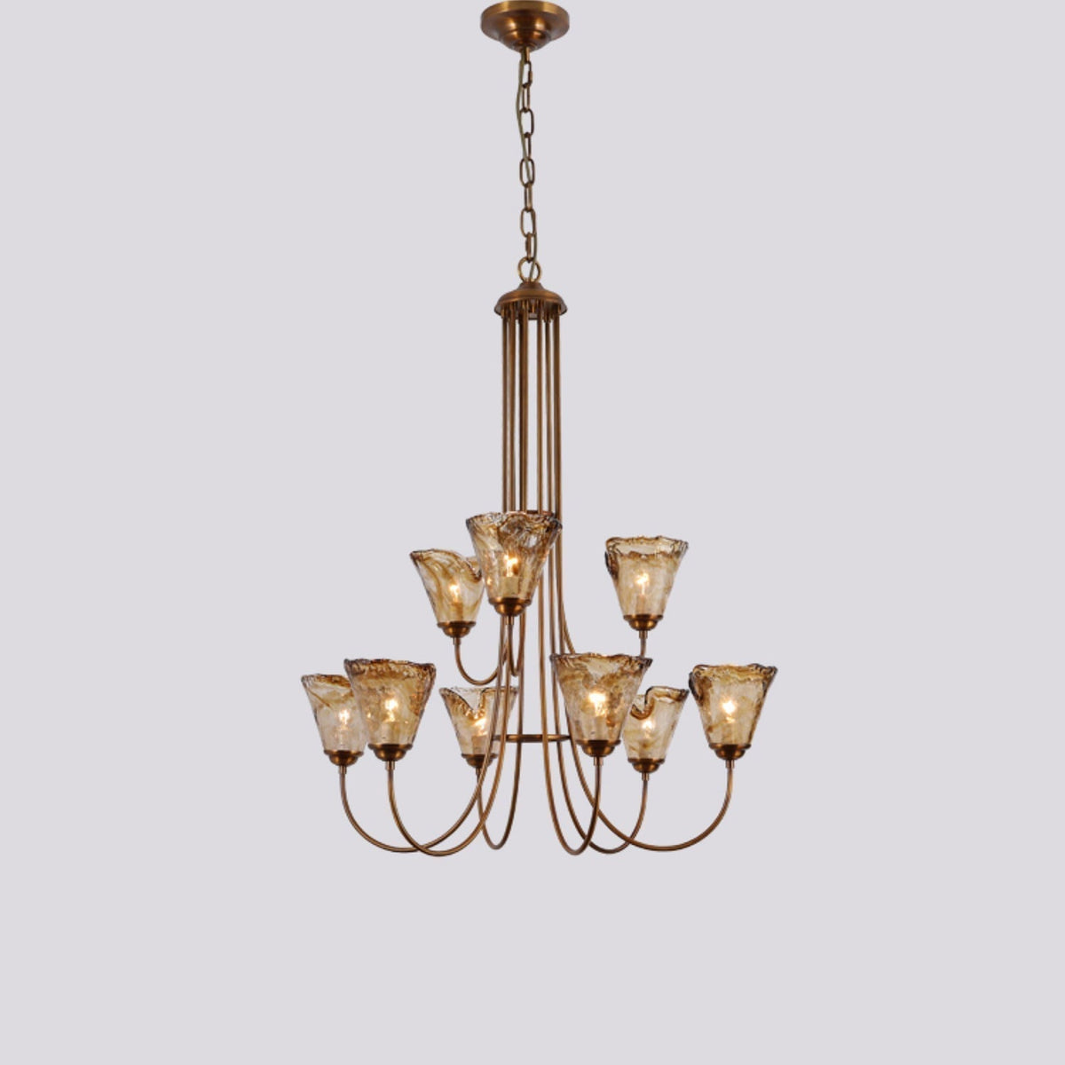 Amber Glass Globe Chandelier with Dark Brass Accents – Multi-Arm Ceiling Light for Dining Room, Living Room & Entryway | Thomler