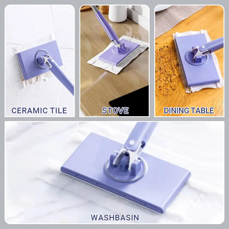 Cleaning Mop Plastic Metal 71.0 cm Lilac Hands Free Floor Cleaning Wet Wipe Cleaner For Kitchen Bathroom Countertops | Thomler