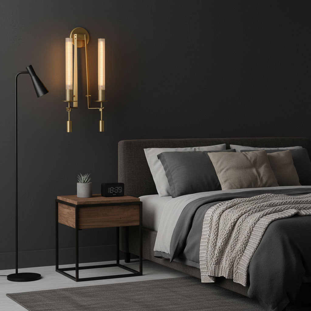 Brass Wall Sconce 28 in (71.0 cm) Clear Glass Indoor Lighting Minimalist Edison Bulb Fixture | Thomler