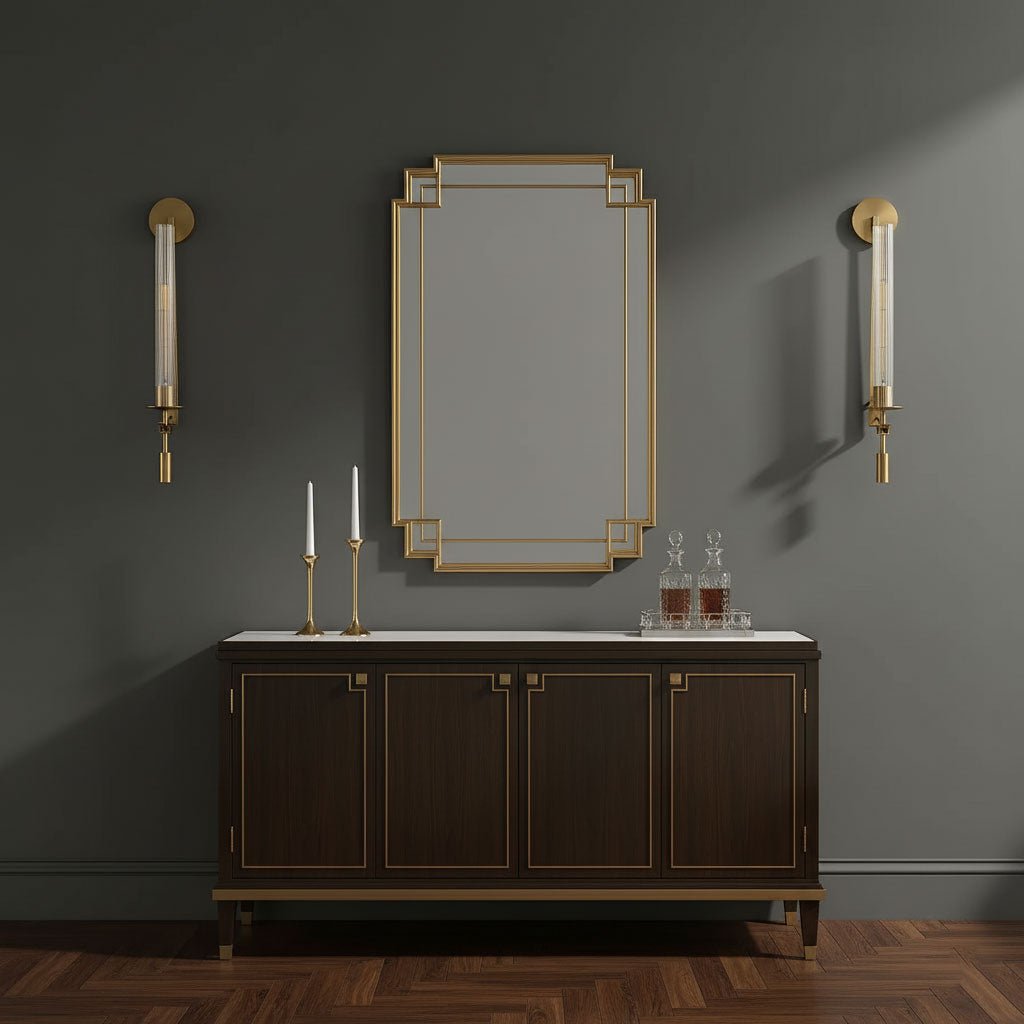 Brass Wall Sconce 28 in (71.0 cm) Clear Glass Indoor Lighting Minimalist Edison Bulb Fixture | Thomler
