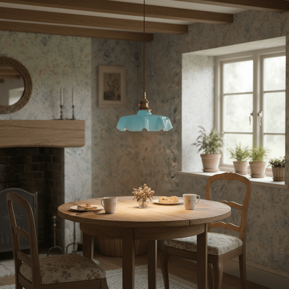 Ceramic Pendant Light 9.8 in x 5.1 in Adjustable Ceiling Indoor White Beige Pink Blue Vintage Lampshade | Thomler