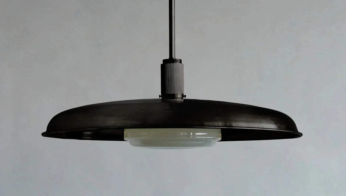 Hand-Spun Brass Pendant Light with Handblown Glass Shade in 5 Finishes – 16, 24 or 34 Inch Round Ceiling Light for Dining Room Kitchen | Thomler