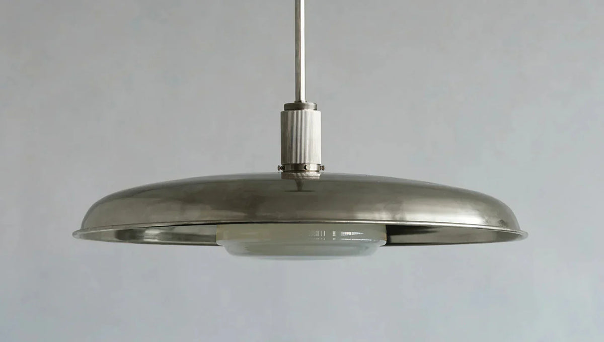 Hand-Spun Brass Pendant Light with Handblown Glass Shade in 5 Finishes – 16, 24 or 34 Inch Round Ceiling Light for Dining Room Kitchen | Thomler