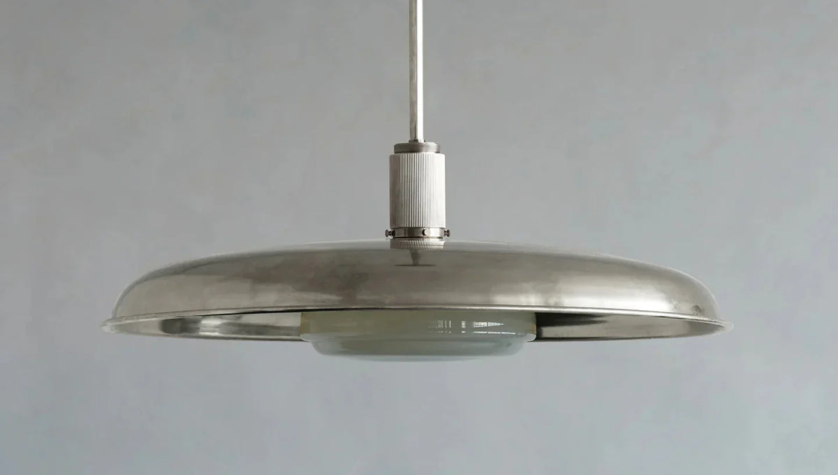 Hand-Spun Brass Pendant Light with Handblown Glass Shade in 5 Finishes – 16, 24 or 34 Inch Round Ceiling Light for Dining Room Kitchen | Thomler