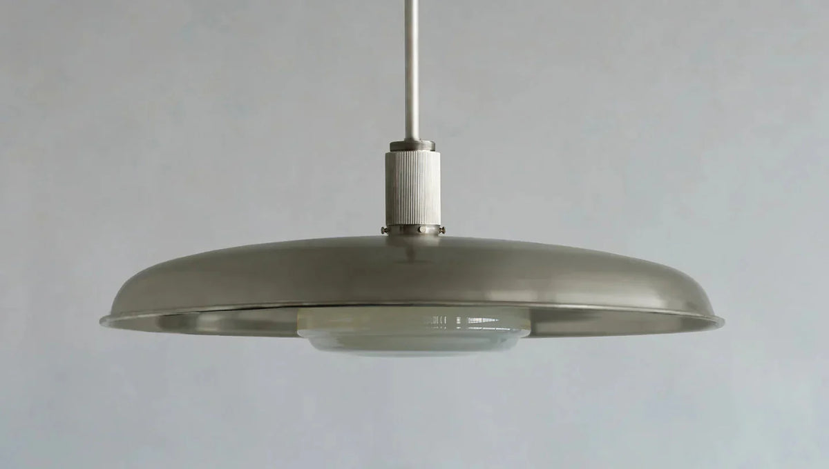 Hand-Spun Brass Pendant Light with Handblown Glass Shade in 5 Finishes – 16, 24 or 34 Inch Round Ceiling Light for Dining Room Kitchen | Thomler