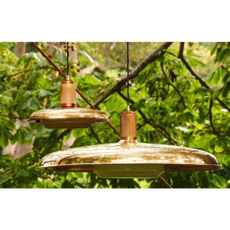 Hand-Spun Brass Pendant Light with Handblown Glass Shade in 5 Finishes – 16, 24 or 34 Inch Round Ceiling Light for Dining Room Kitchen | Thomler