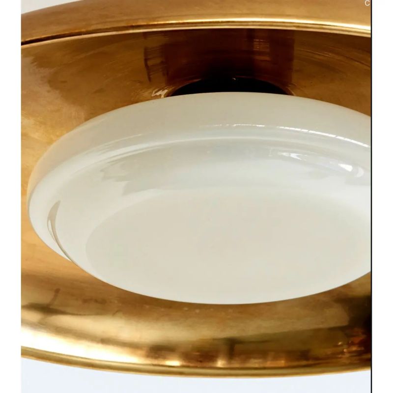 Hand-Spun Brass Pendant Light with Handblown Glass Shade in 5 Finishes – 16, 24 or 34 Inch Round Ceiling Light for Dining Room Kitchen | Thomler