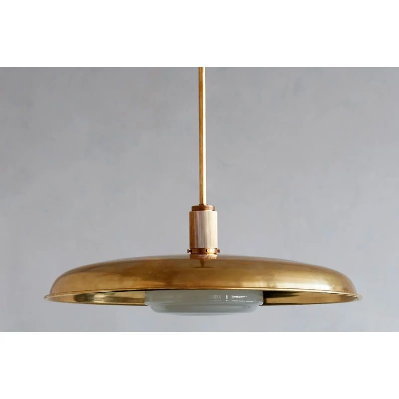 Hand-Spun Brass Pendant Light with Handblown Glass Shade in 5 Finishes – 16, 24 or 34 Inch Round Ceiling Light for Dining Room Kitchen | Thomler