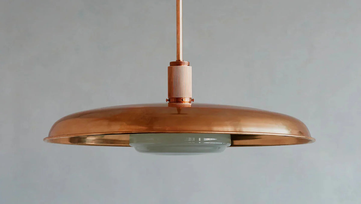 Hand-Spun Brass Pendant Light with Handblown Glass Shade in 5 Finishes – 16, 24 or 34 Inch Round Ceiling Light for Dining Room Kitchen | Thomler