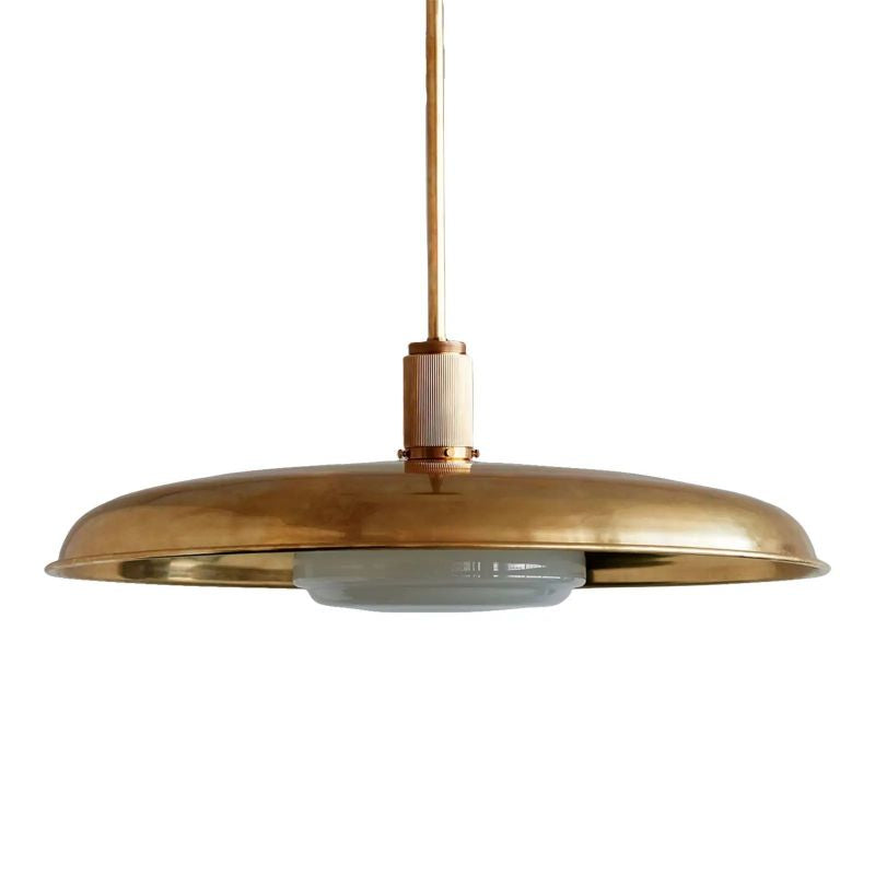 Hand-Spun Brass Pendant Light with Handblown Glass Shade in 5 Finishes – 16, 24 or 34 Inch Round Ceiling Light for Dining Room Kitchen | Thomler