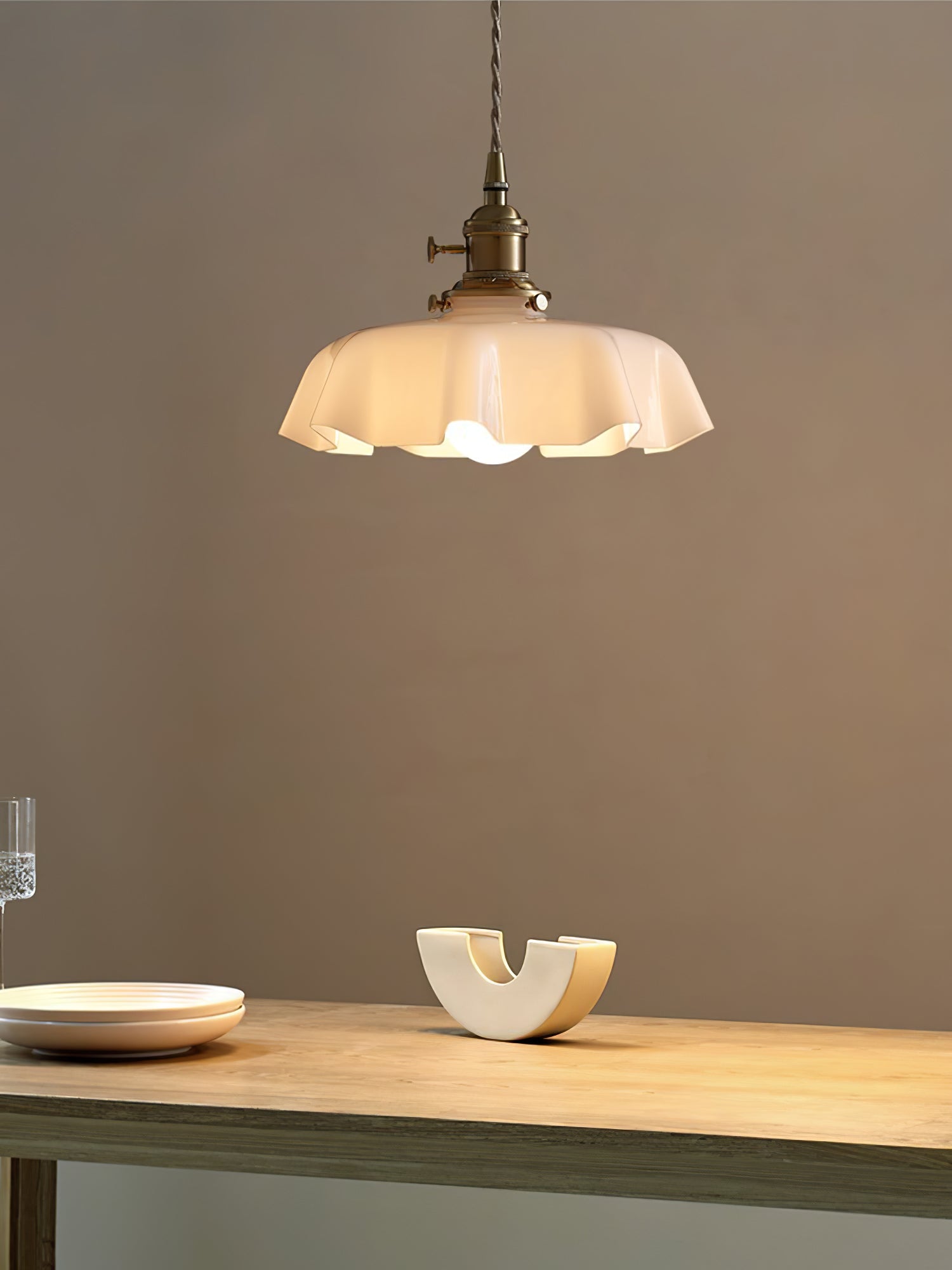 Ceramic Pendant Light 9.8 in x 5.1 in Adjustable Ceiling Indoor White Beige Pink Blue Vintage Lampshade | Thomler