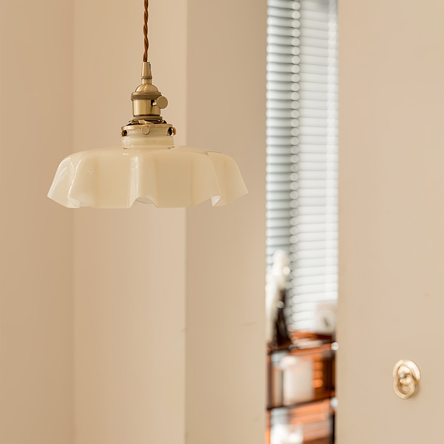 Ceramic Pendant Light 9.8 in x 5.1 in Adjustable Ceiling Indoor White Beige Pink Blue Vintage Lampshade | Thomler