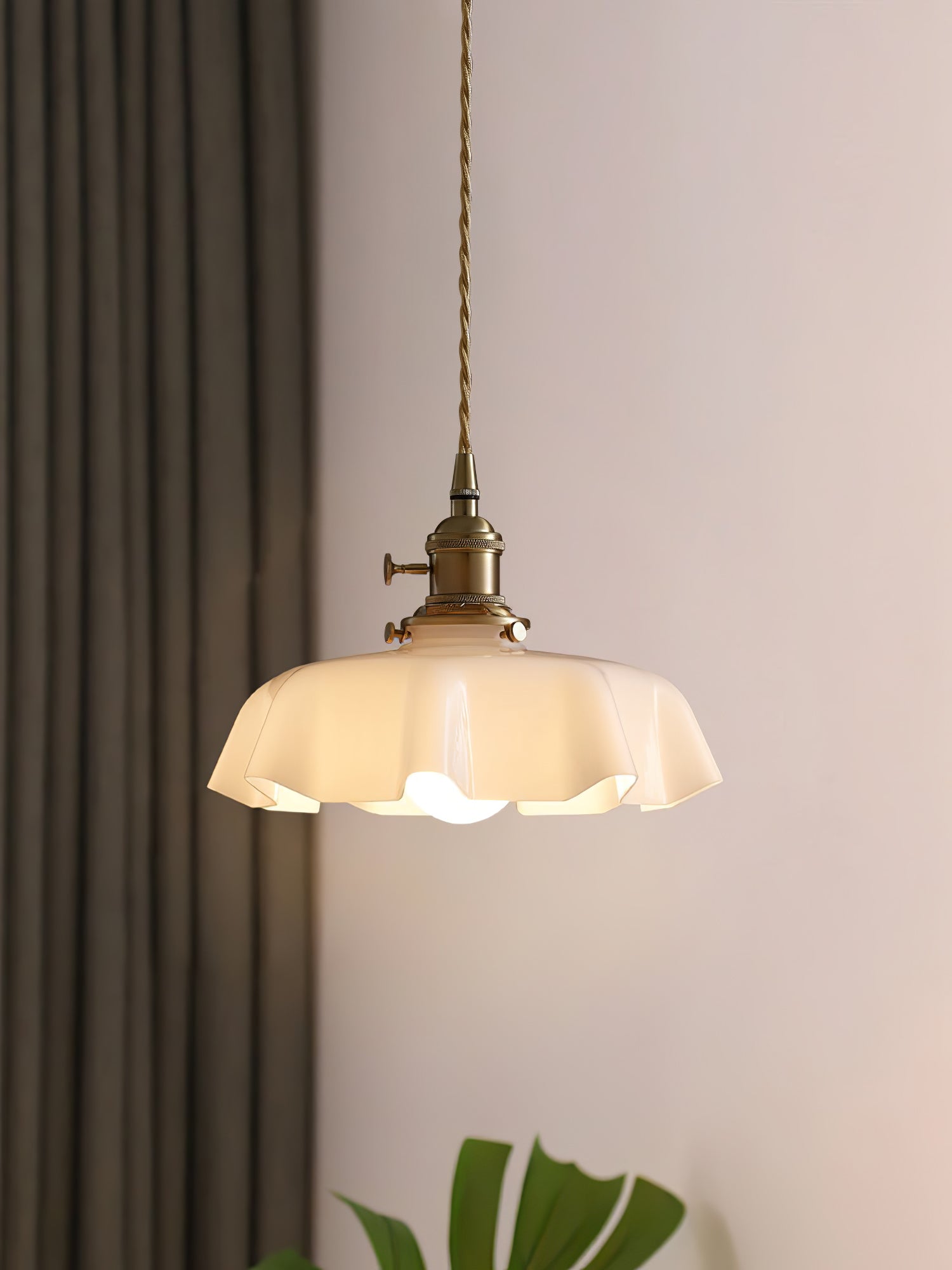 Ceramic Pendant Light 9.8 in x 5.1 in Adjustable Ceiling Indoor White Beige Pink Blue Vintage Lampshade | Thomler