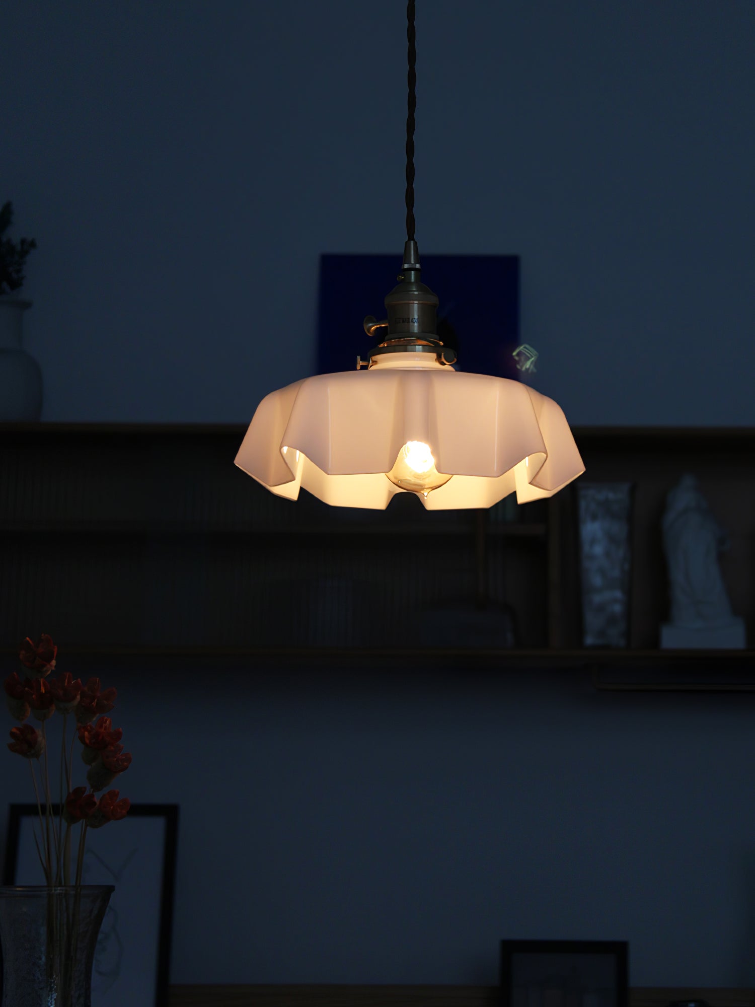 Ceramic Pendant Light 9.8 in x 5.1 in Adjustable Ceiling Indoor White Beige Pink Blue Vintage Lampshade | Thomler