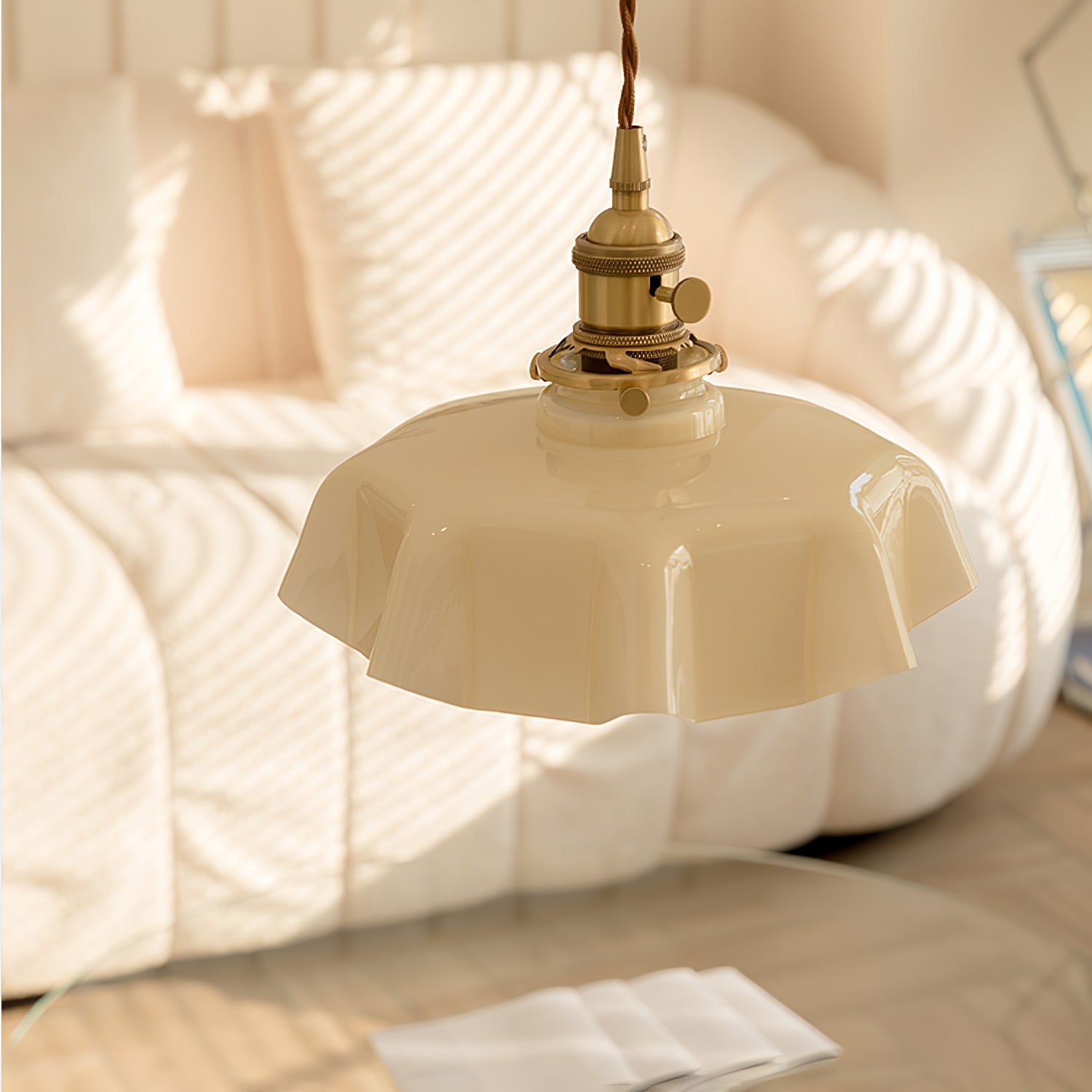 Ceramic Pendant Light 9.8 in x 5.1 in Adjustable Ceiling Indoor White Beige Pink Blue Vintage Lampshade | Thomler