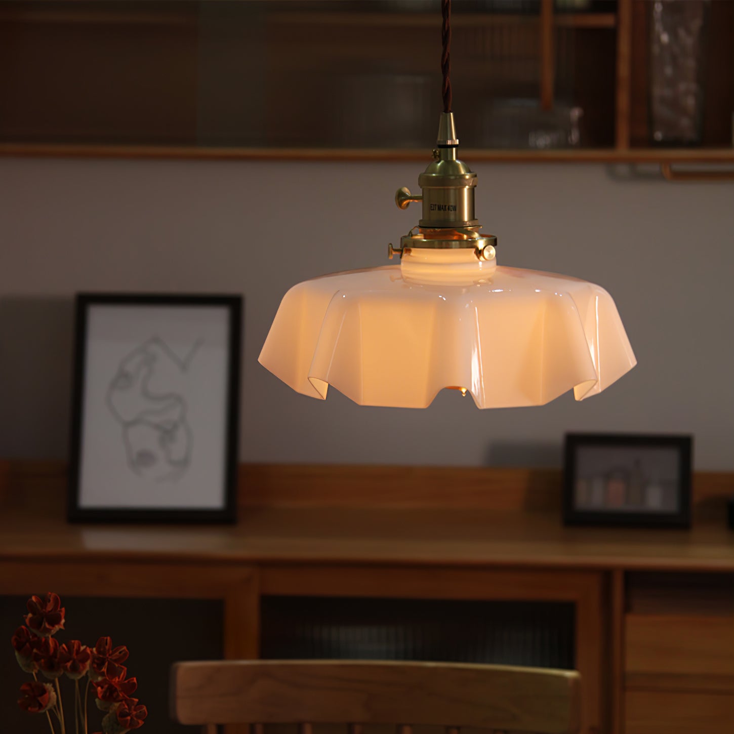 Ceramic Pendant Light 9.8 in x 5.1 in Adjustable Ceiling Indoor White Beige Pink Blue Vintage Lampshade | Thomler