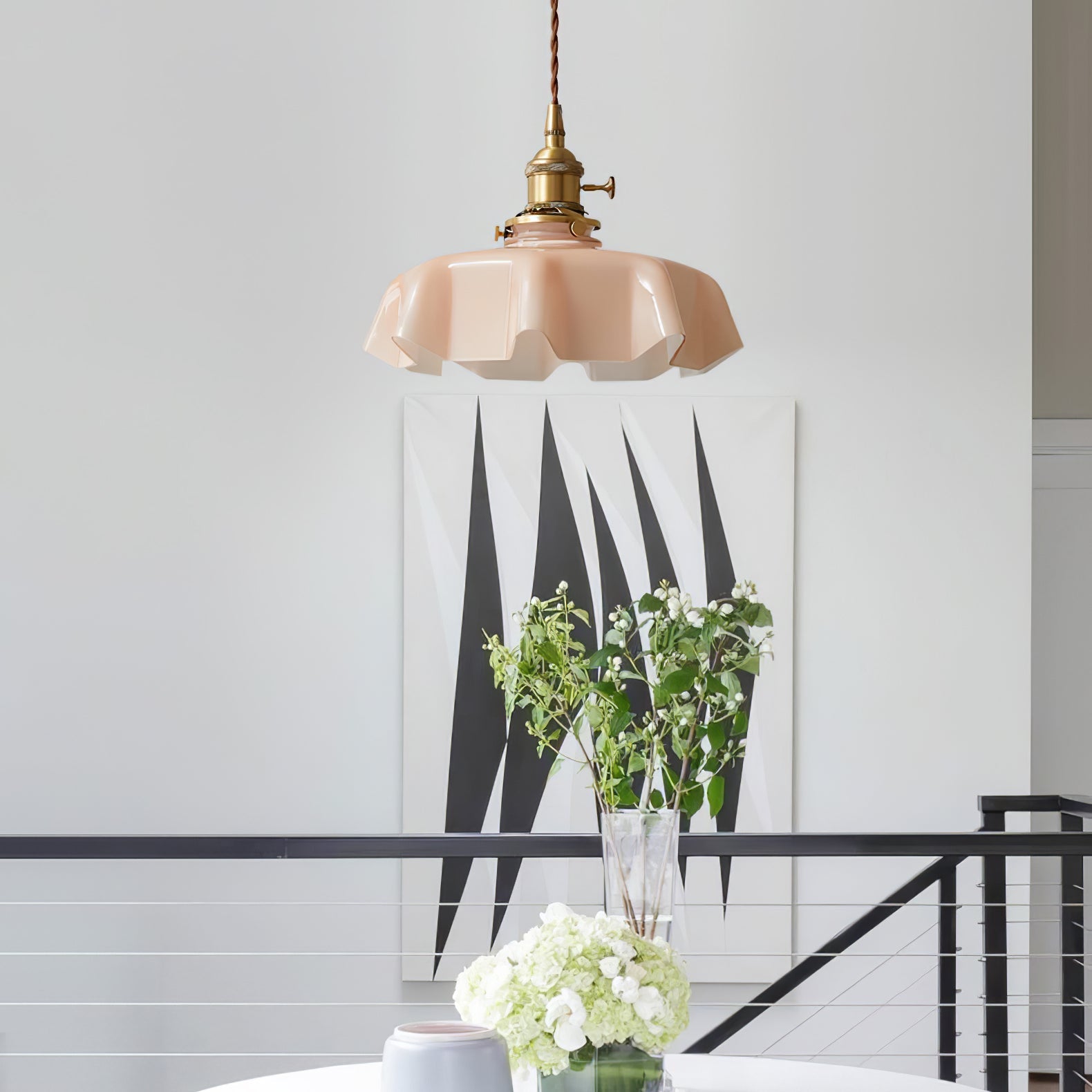 Ceramic Pendant Light 9.8 in x 5.1 in Adjustable Ceiling Indoor White Beige Pink Blue Vintage Lampshade | Thomler