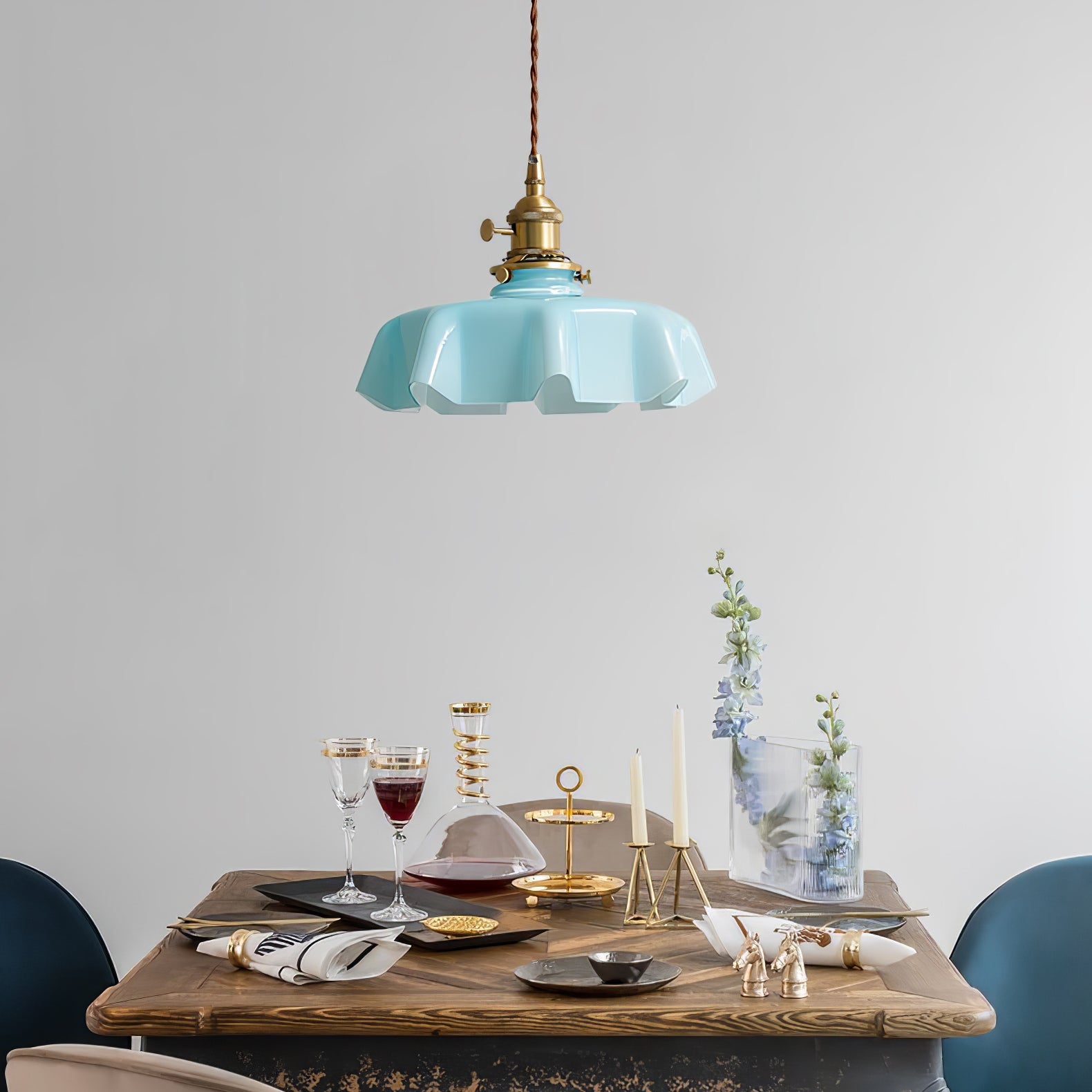Ceramic Pendant Light 9.8 in x 5.1 in Adjustable Ceiling Indoor White Beige Pink Blue Vintage Lampshade | Thomler