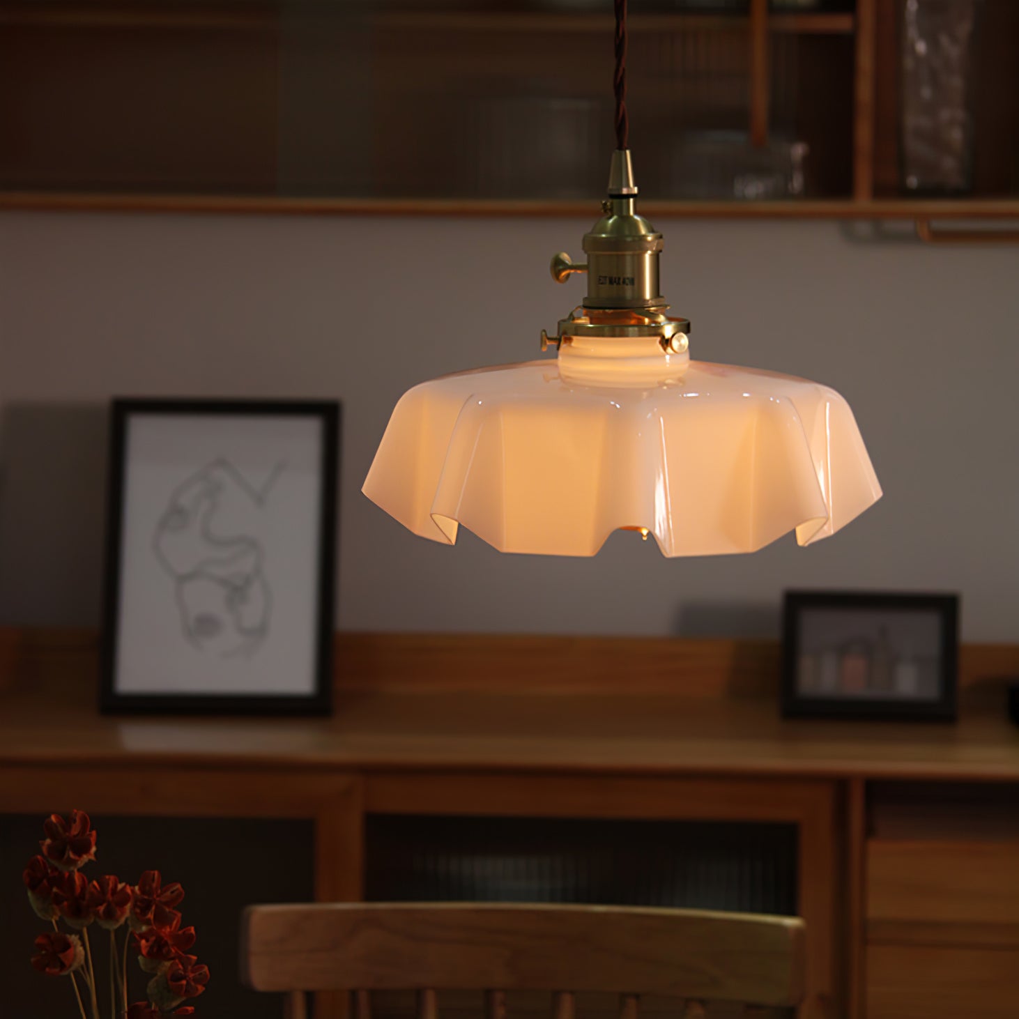 Ceramic Pendant Light 9.8 in x 5.1 in Adjustable Ceiling Indoor White Beige Pink Blue Vintage Lampshade | Thomler