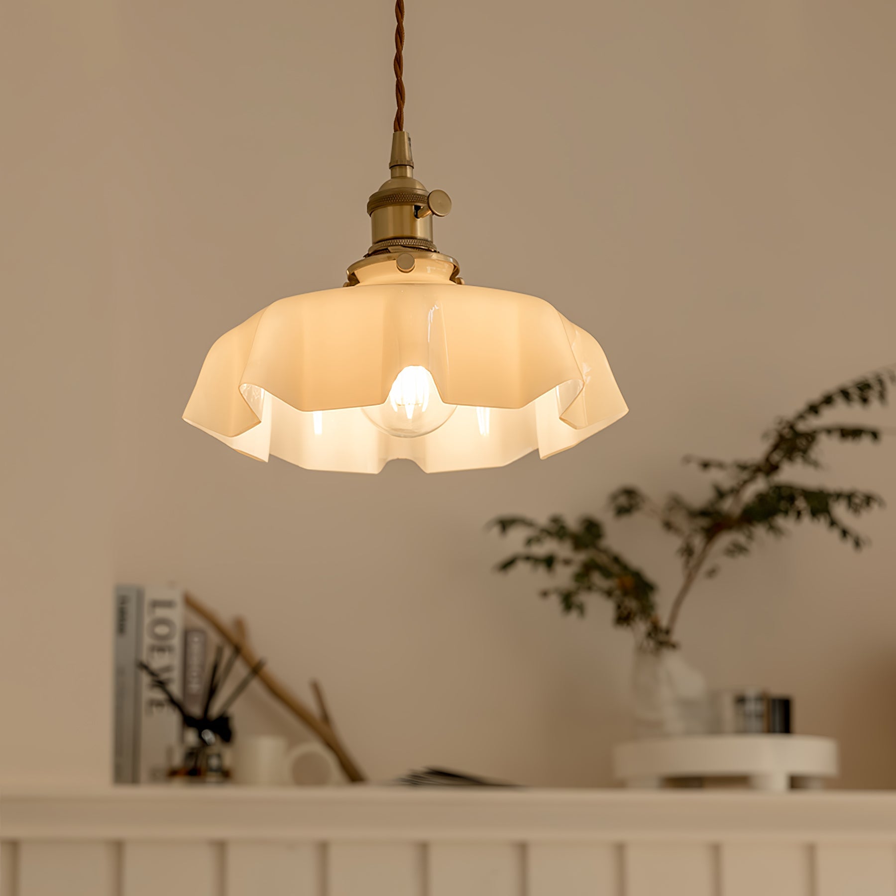 Ceramic Pendant Light 9.8 in x 5.1 in Adjustable Ceiling Indoor White Beige Pink Blue Vintage Lampshade | Thomler