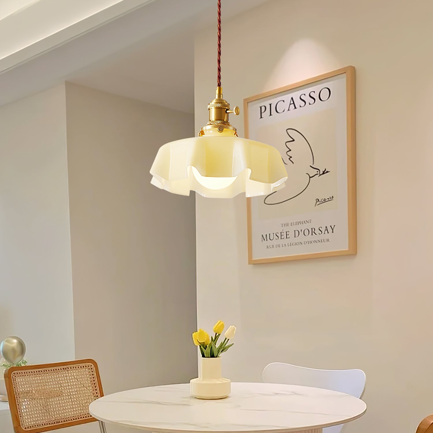 Ceramic Pendant Light 9.8 in x 5.1 in Adjustable Ceiling Indoor White Beige Pink Blue Vintage Lampshade | Thomler