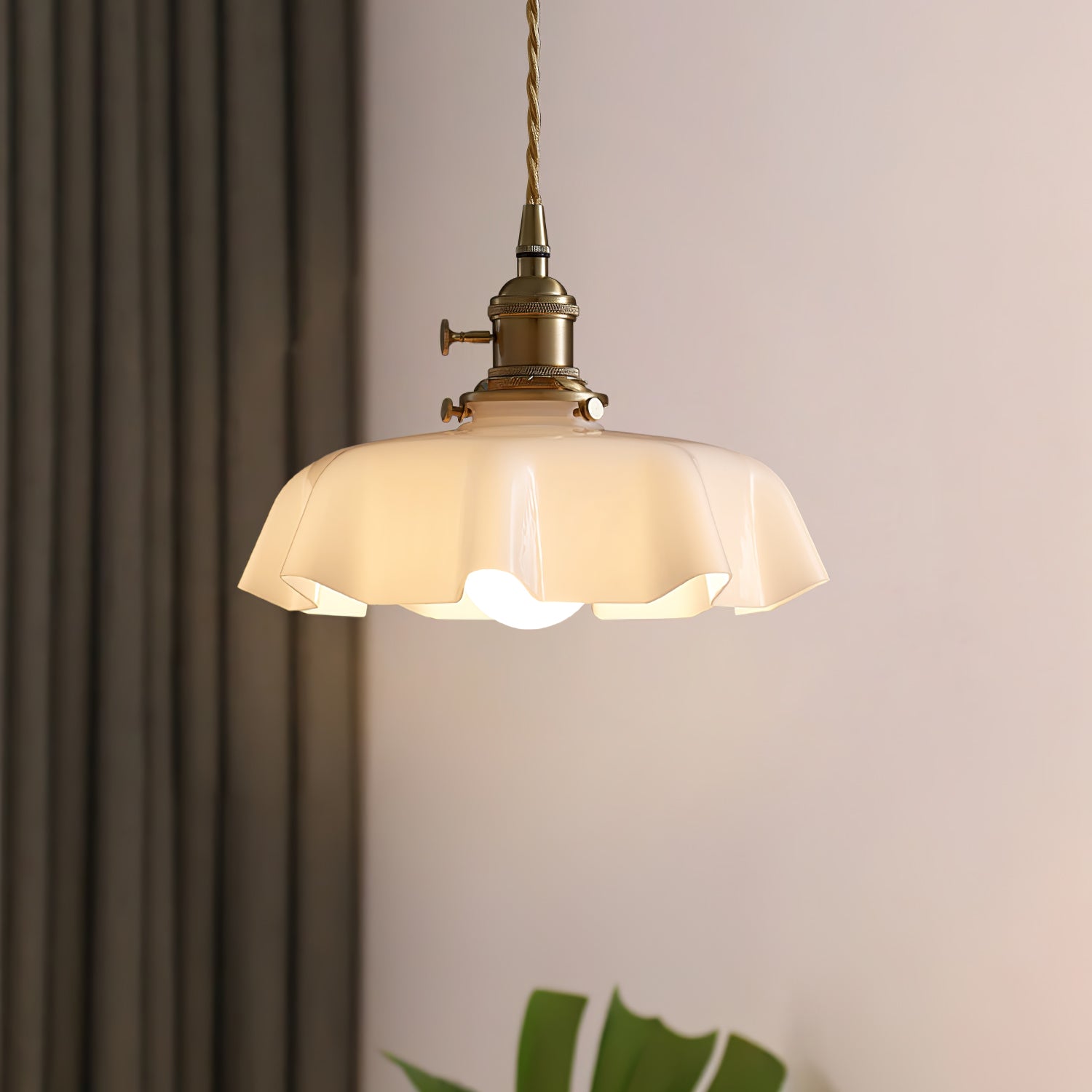 Ceramic Pendant Light 9.8 in x 5.1 in Adjustable Ceiling Indoor White Beige Pink Blue Vintage Lampshade | Thomler