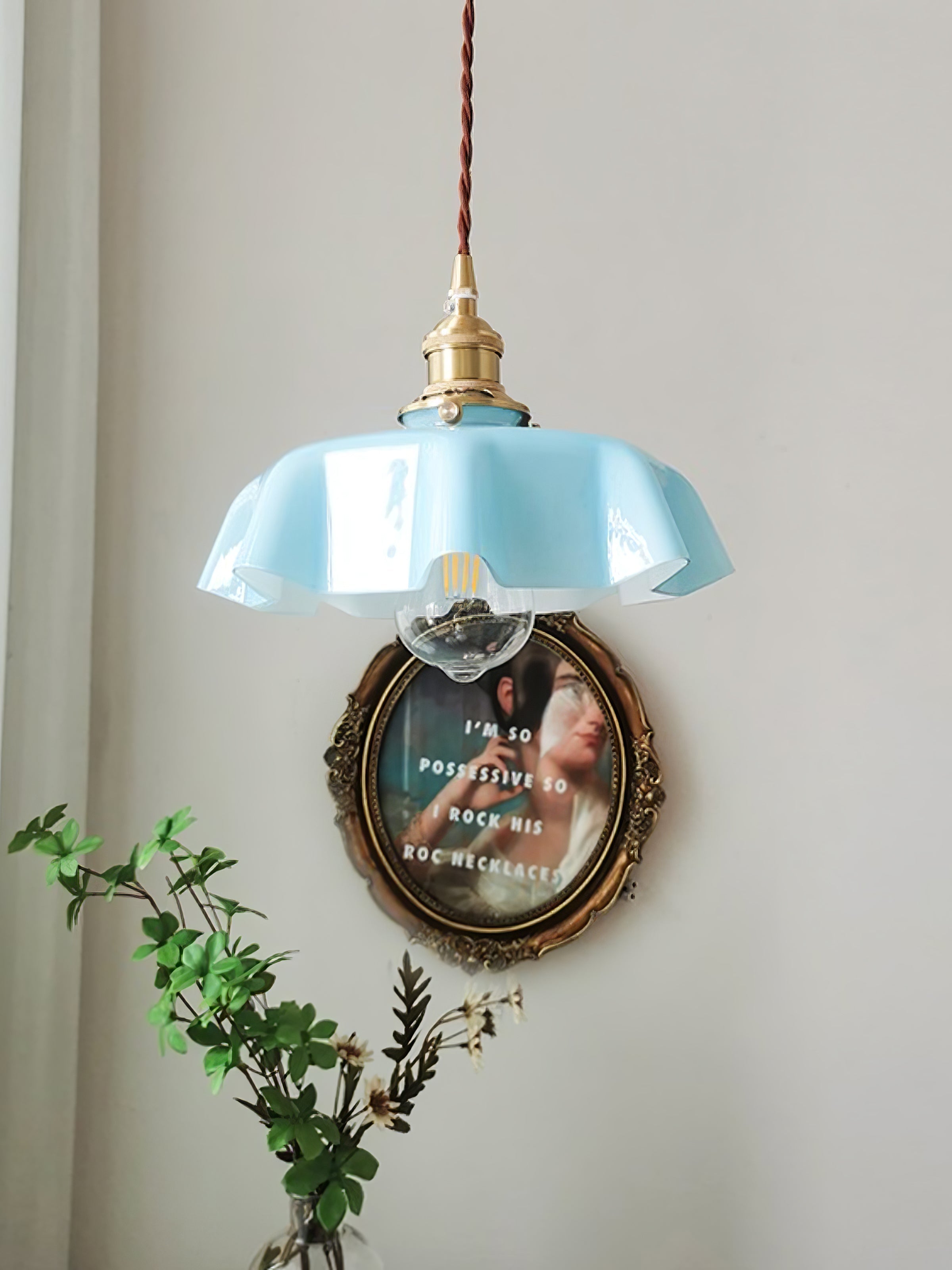 Ceramic Pendant Light 9.8 in x 5.1 in Adjustable Ceiling Indoor White Beige Pink Blue Vintage Lampshade | Thomler