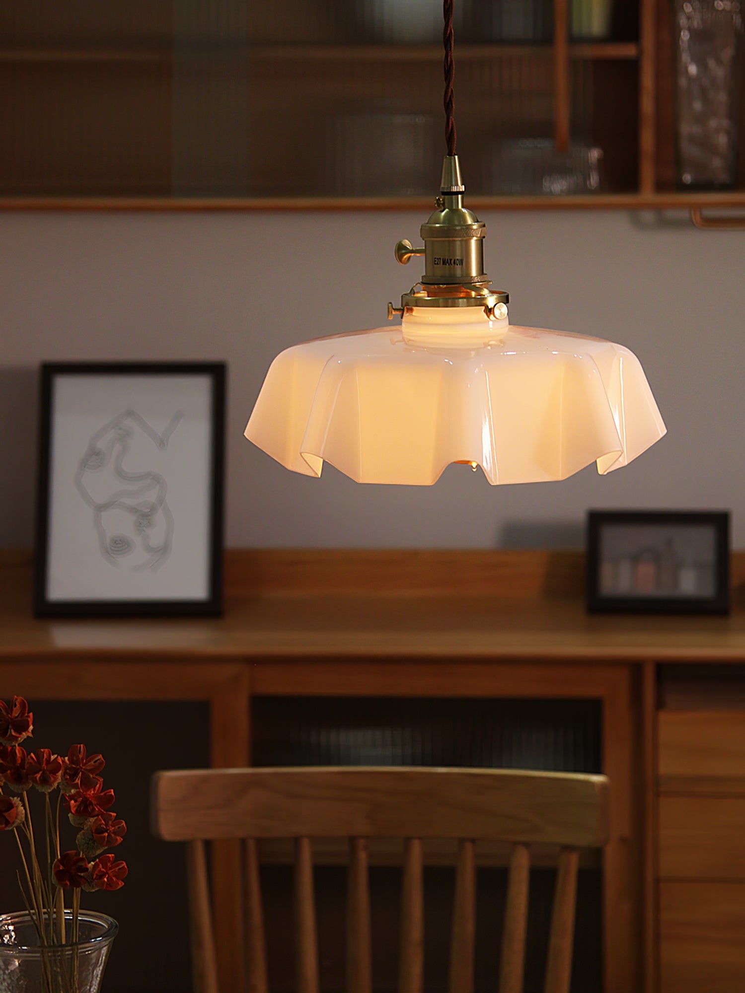 Ceramic Pendant Light 9.8 in x 5.1 in Adjustable Ceiling Indoor White Beige Pink Blue Vintage Lampshade | Thomler