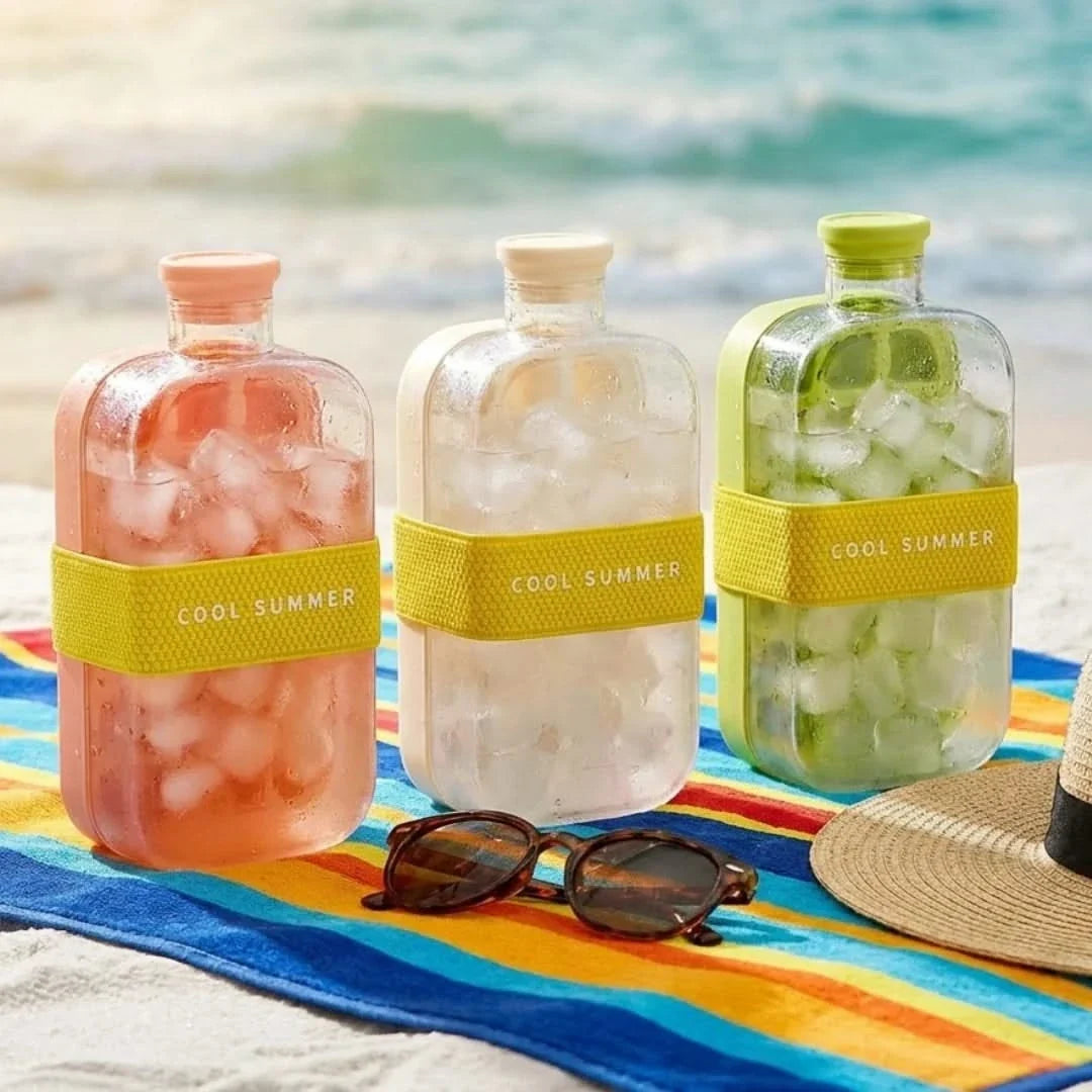 Dual-Chamber Water Bottle with Built-In Ice Maker – Press-Release Cube Dispenser & Insulated Design | Thomler