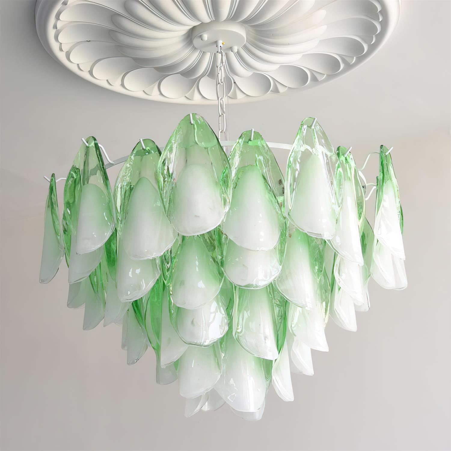 Chandelier Glass Petal 19.6 in Gold Ceiling Light Dining Room Hanging Fixture Artistic Multi Tier Lighting | Thomler