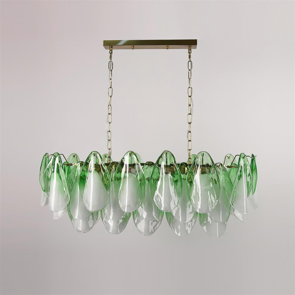 Chandelier Glass Petal 19.6 in Gold Ceiling Light Dining Room Hanging Fixture Artistic Multi Tier Lighting | Thomler