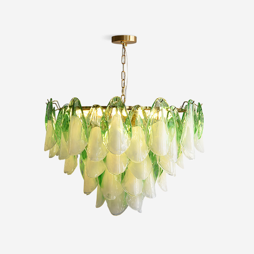 Chandelier Glass Petal 19.6 in Gold Ceiling Light Dining Room Hanging Fixture Artistic Multi Tier Lighting | Thomler