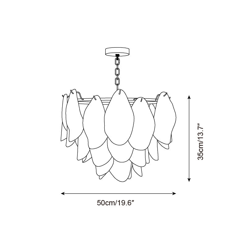 Chandelier Glass Petal 19.6 in Gold Ceiling Light Dining Room Hanging Fixture Artistic Multi Tier Lighting | Thomler