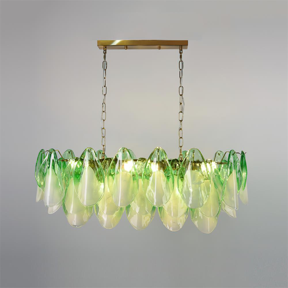 Chandelier Glass Petal 19.6 in Gold Ceiling Light Dining Room Hanging Fixture Artistic Multi Tier Lighting | Thomler