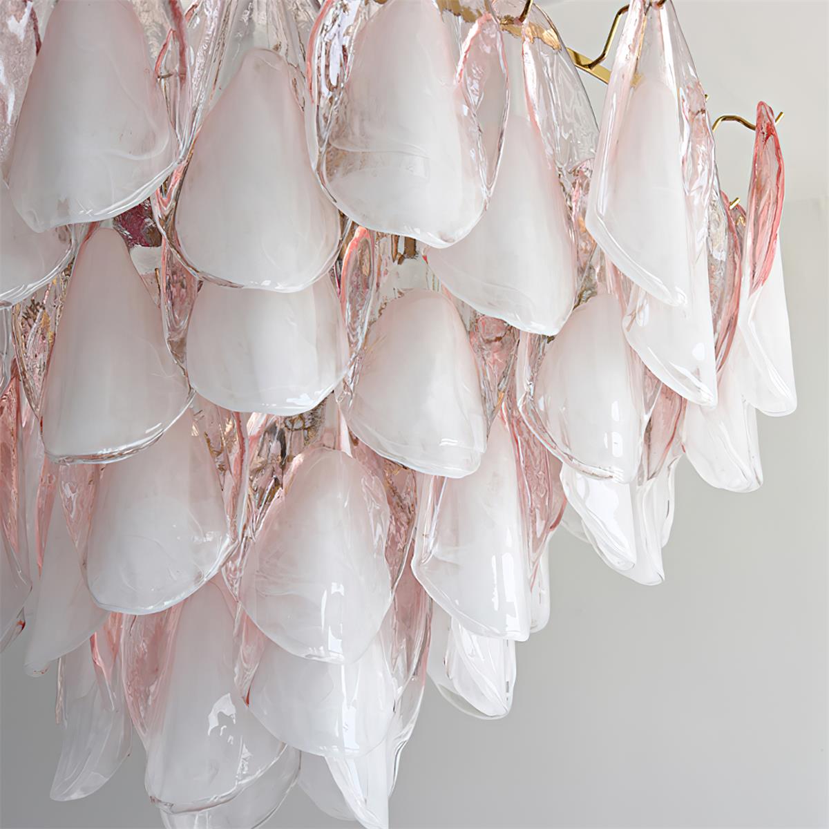 Chandelier Glass Petal 19.6 in Gold Ceiling Light Dining Room Hanging Fixture Artistic Multi Tier Lighting | Thomler