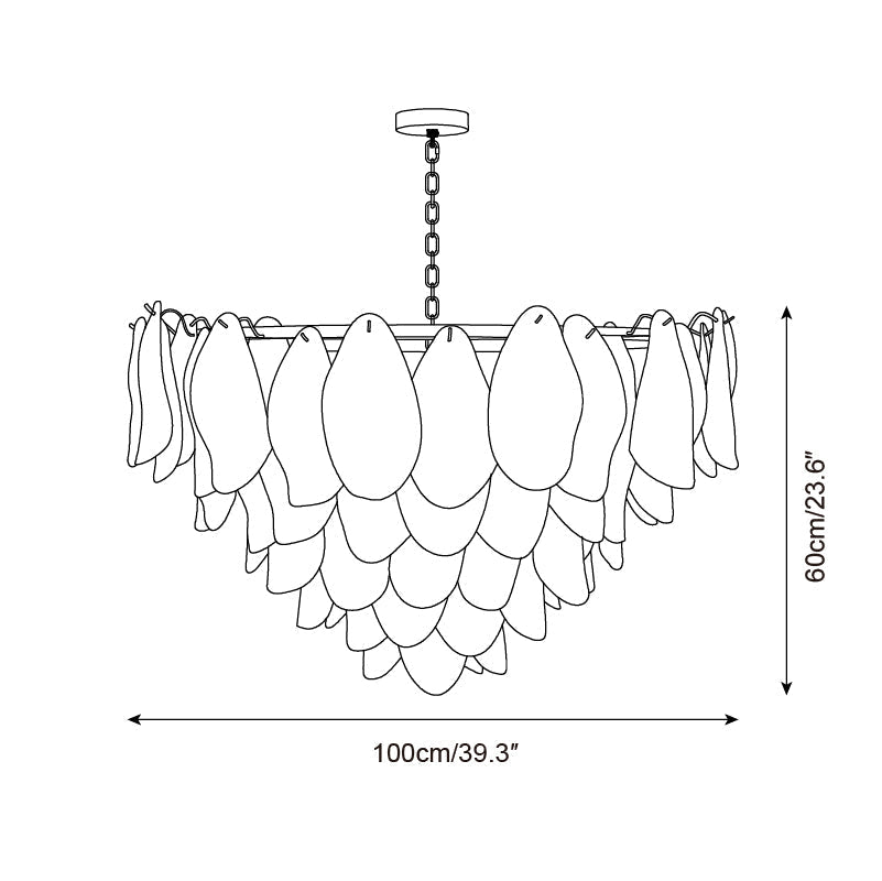 Chandelier Glass Petal 19.6 in Gold Ceiling Light Dining Room Hanging Fixture Artistic Multi Tier Lighting | Thomler