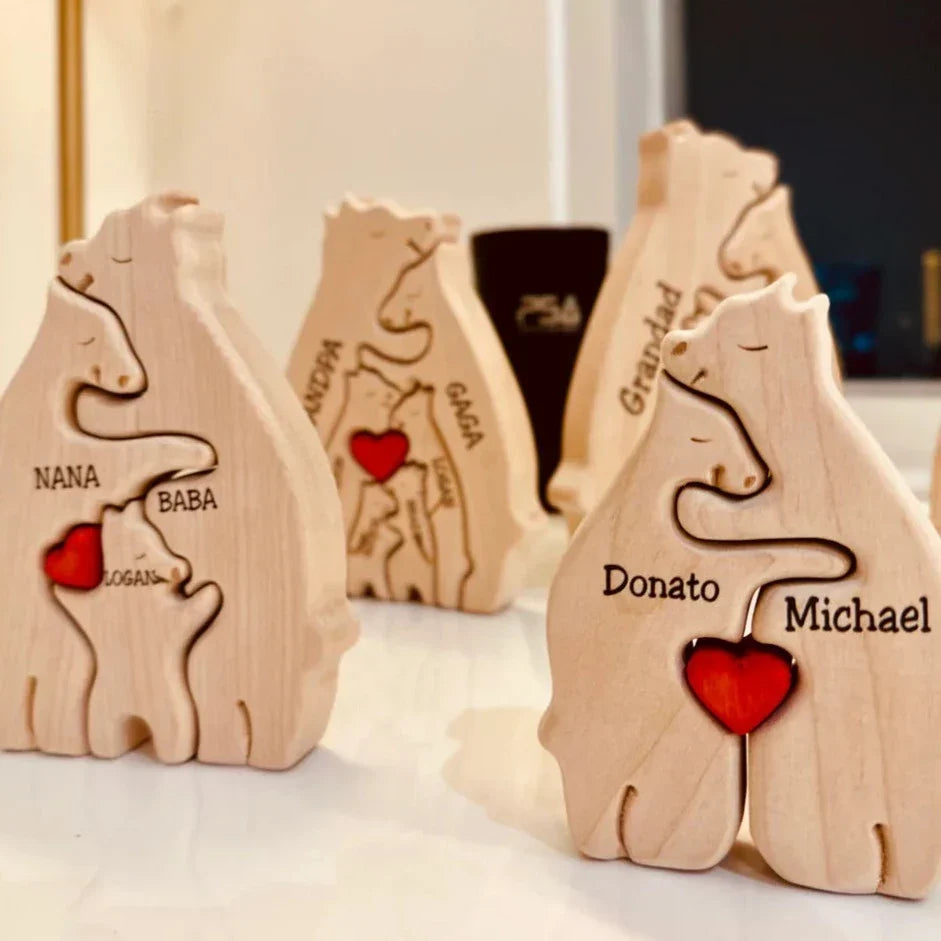 Hand-Carved Wooden Family Figures – Natural Wood Keepsake Display for Shelves & Mantels | Thomler