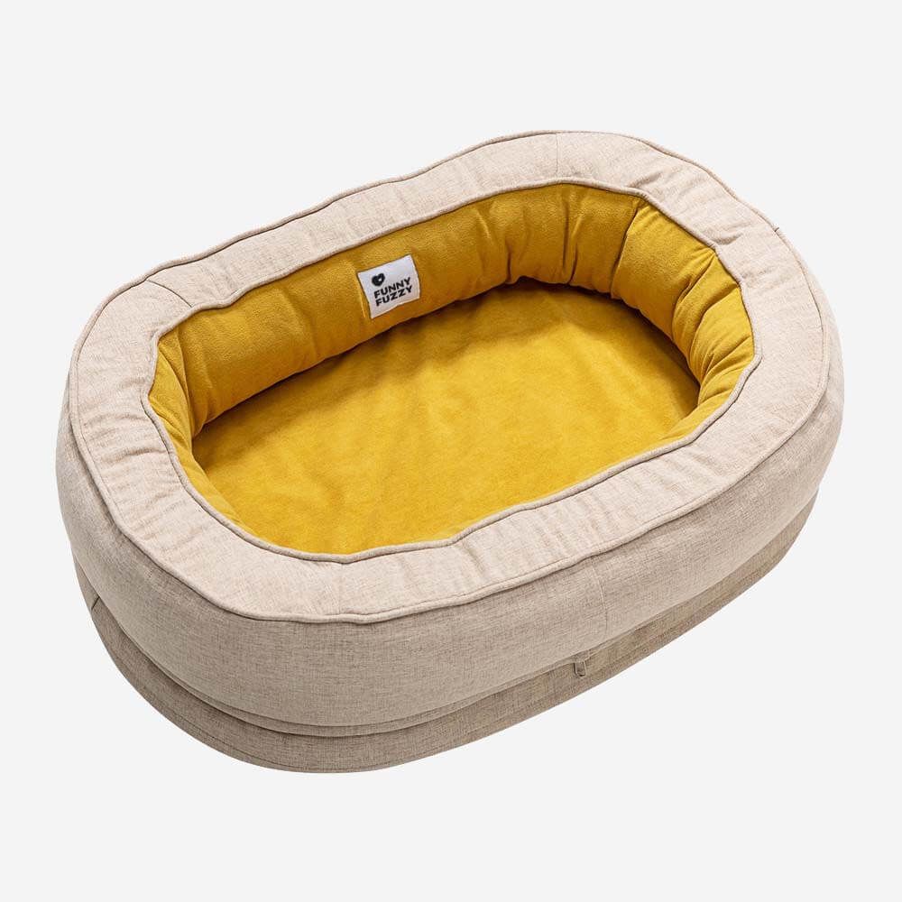 Round Bolster Pet Bed with Orthopedic Foam Support for Dogs | Raised Edge Calming Bed with Machine Washable Cover & Waterproof Liner | Thomler