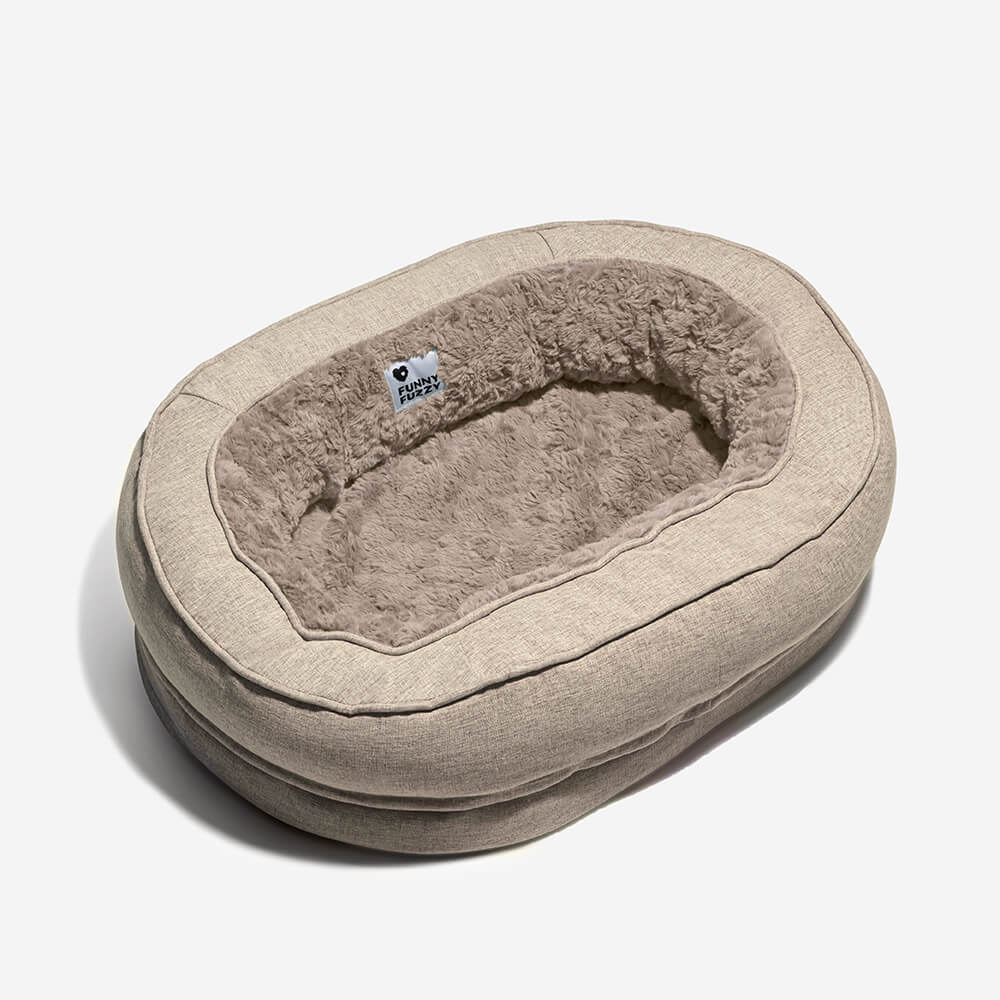 Round Bolster Pet Bed with Orthopedic Foam Support for Dogs | Raised Edge Calming Bed with Machine Washable Cover & Waterproof Liner | Thomler