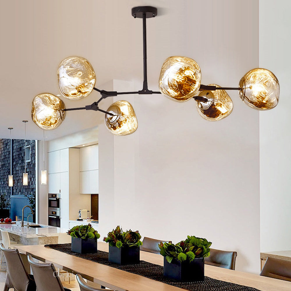 Glass Globe Ceiling Pendant Fixture 3 6 8 Multi-Drop Warm LED Adjustable Hanging Kit Metal Frame Contemporary Dining Room Bedroom Lighting | Thomler