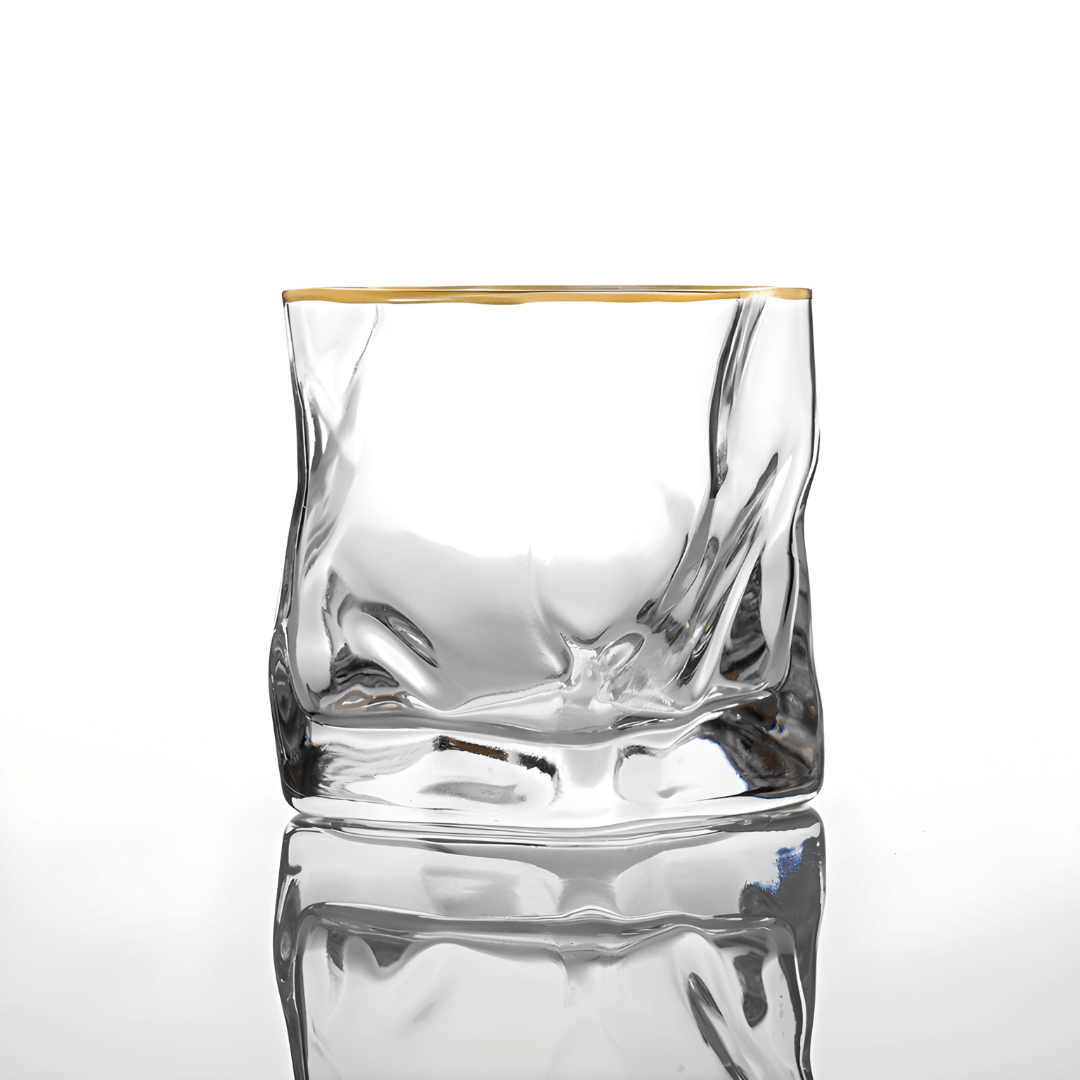 Japanese Textured Whiskey Tumbler with Gold Accents – Crystal Glass for Spirits | Thomler