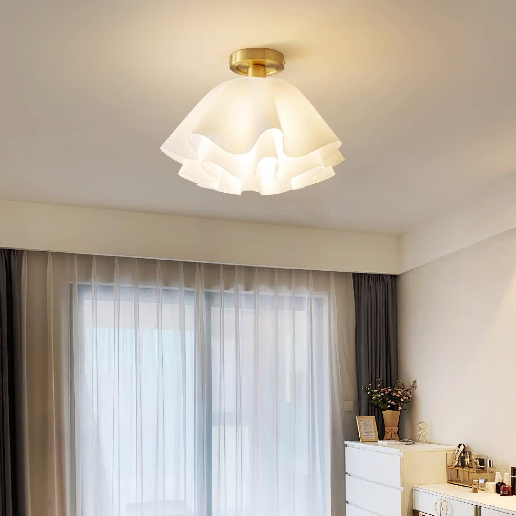 Ceiling Light Brass Pleated Acrylic 11.8 in Modern Bedroom Living Room Fixture Adjustable Ambient Lighting | Thomler
