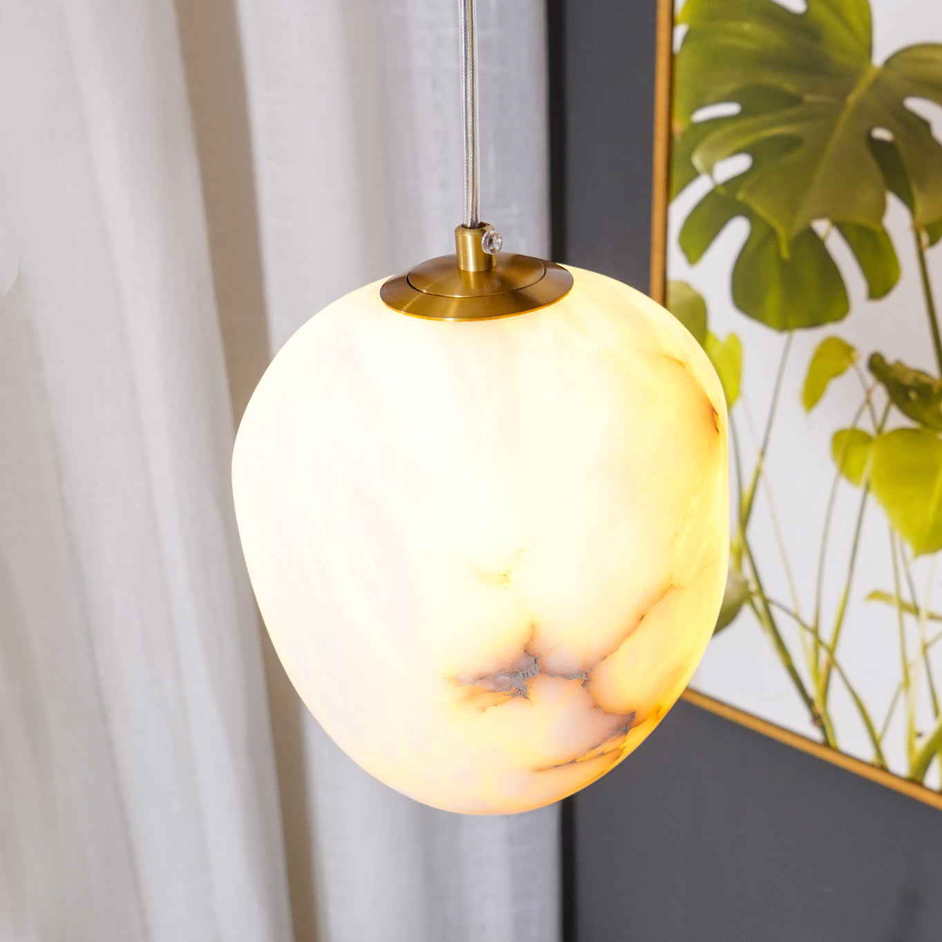 Pendant Light Brass Alabaster 9.1 in Ceiling Mount Indoor Dining Room Kitchen Island Hanging Lamp | Thomler