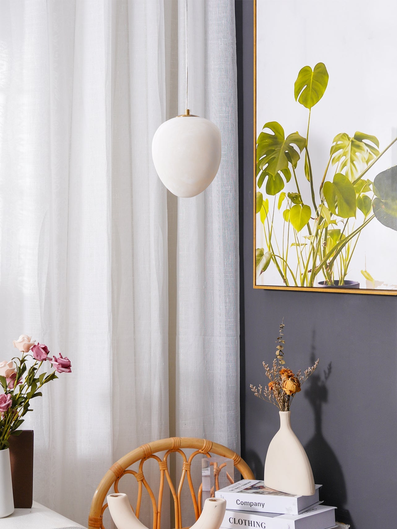 Pendant Light Brass Alabaster 9.1 in Ceiling Mount Indoor Dining Room Kitchen Island Hanging Lamp | Thomler