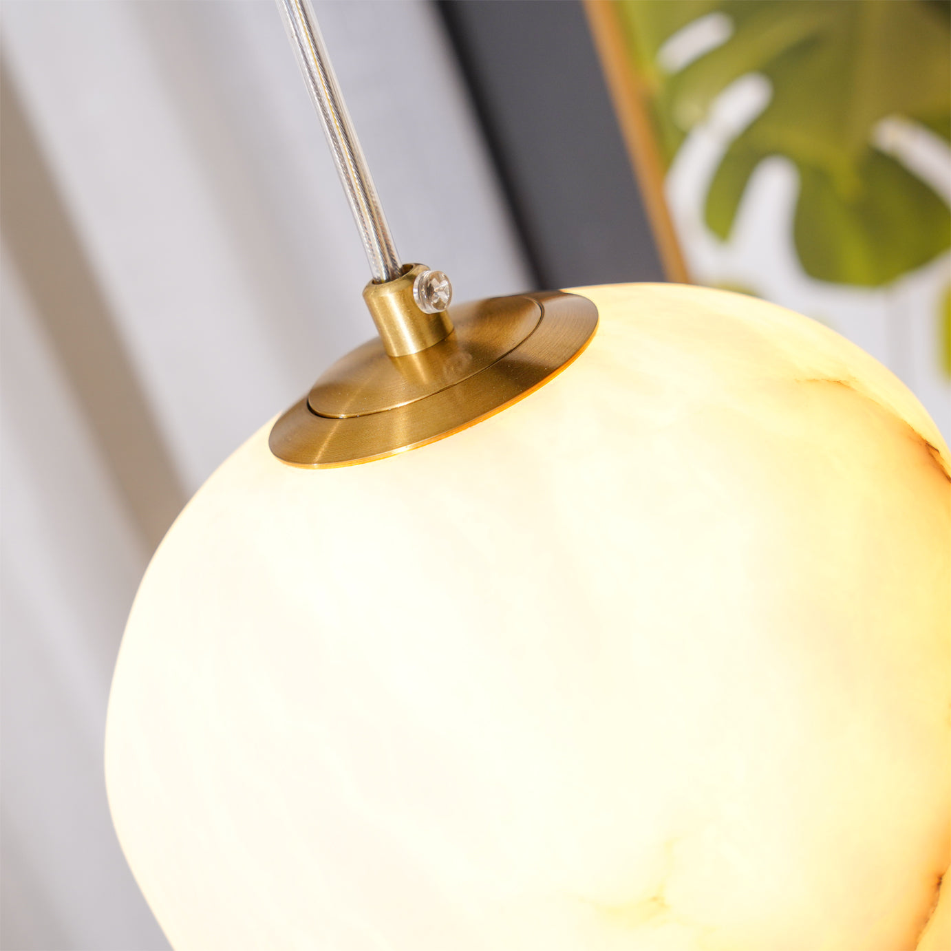 Pendant Light Brass Alabaster 9.1 in Ceiling Mount Indoor Dining Room Kitchen Island Hanging Lamp | Thomler