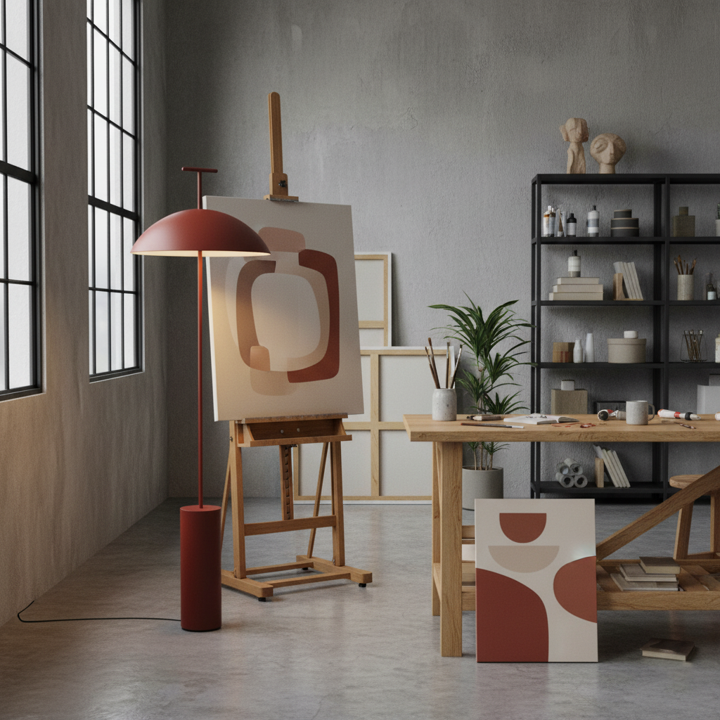 Floor Lamp Wood 59.8 in Dark Red Black White Steel Living Room Reading Light Adjustable | Thomler